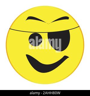 A patch eyed smile face button isolated on a white background Stock Vector