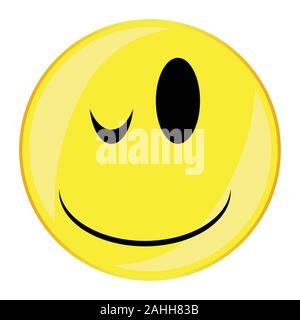 A winking smile face button isolated on a white background Stock Vector