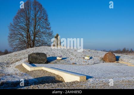 Porkhov, Pskov oblast, Russia - January 02, 2016: Memorial 'Grieving Pskov woman' in memory of the inhabitants of the village of Krasukha burned alive Stock Photo