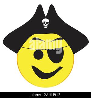 A patch eyed Pirate smile face button isolated on a white background Stock Vector