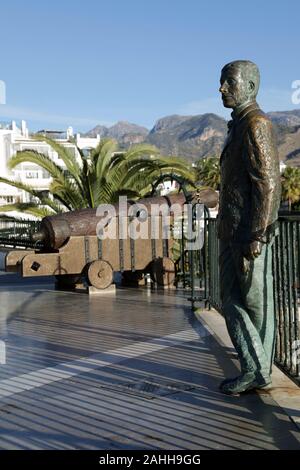 Statue Alfonso XII 1857-1885 King of Spain at Charming and tranquil city of Nerja at the Costa del Sol in Spain Stock Photo