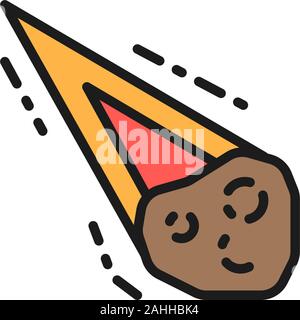 Vector meteorite, comet, asteroid, meteor flat color line icon. Stock Vector