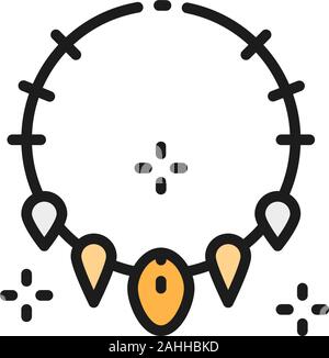 Necklace of teeth, prehistoric jewellery, primitive accessory color line icon. Stock Vector