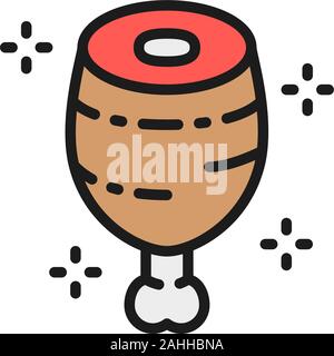 Meat, pork knuckle, prehistoric eat flat color line icon. Stock Vector