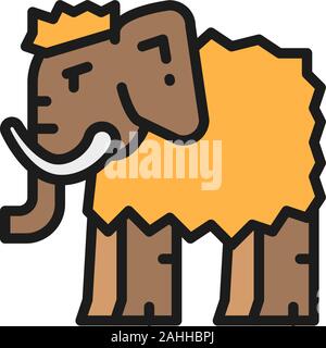 Mammoth, prehistoric animal flat color line icon. Isolated on white background Stock Vector