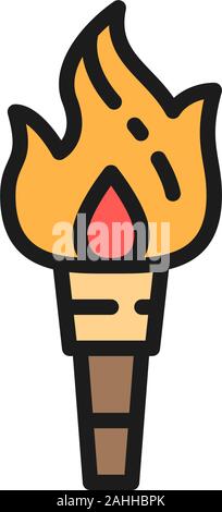 Vector torch flame, prehistoric fire flat color line icon. Stock Vector