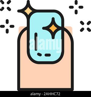 Glossy finish nail polish, manicure salon flat color line icon. Stock Vector