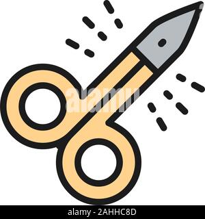 Precision cuticle and nail manicure scissors flat color line icon. Stock Vector