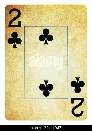 Two of Clubs Vintage playing card - isolated on white (clipping path included) Stock Photo