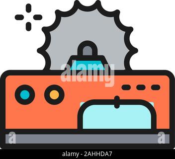 Metal-cutting machine, electric machine tool for wood flat color line icon. Stock Vector