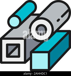Vector steel pipes, metallurgy product flat color line icon. Stock Vector