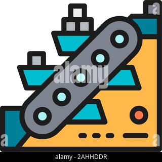 Vector metallurgy conveyor, mining industry flat color line icon. Stock Vector