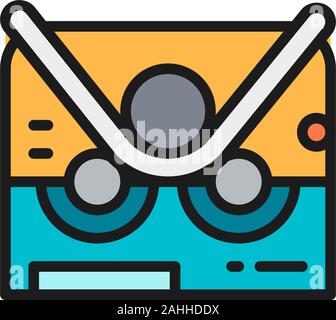 Pipe bending machine, bend machine flat color line icon. Stock Vector