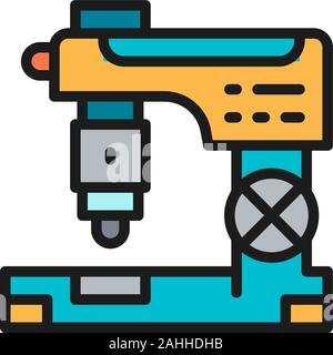 Cnc milling machine, laser metal cutting, engraving machine flat color line icon Stock Vector