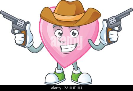 Smiling pink love mascot icon as a Cowboy holding guns Stock Vector