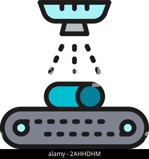Cleaning and painting metals on conveyor belt, cooling flat color line icon. Stock Vector