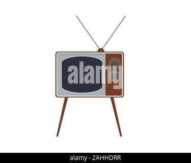 Old TV on legs. Vector illustration. White isolated background. Stock Vector