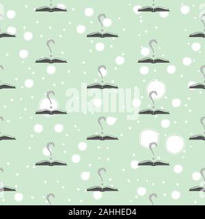 Seamless pattern with question marks above an open book. Great for wall book cover and inside, gift paper, wrapping, textile, etc. Vector Illustration Stock Vector