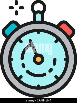 Stopwatch, timer, watch flat color line icon. Isolated on white background Stock Vector