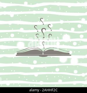 Open book icon with question marks above it. Flat Design. Vector Illustration Stock Vector