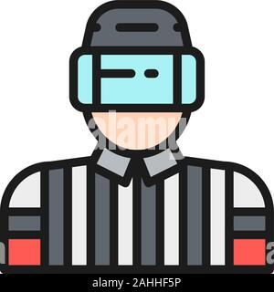 Vector hockey judge, referee, arbiter flat color line icon. Stock Vector