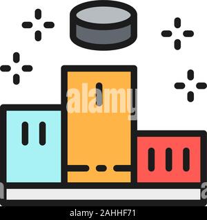 Pedestal with winners, podium scene flat color line icon. Stock Vector