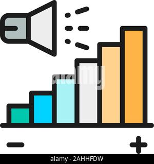 Hearing aid volume control flat color line icon. Isolated on white background Stock Vector
