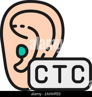 Cross The Counter Hearing Aid, CTC flat color line icon. Stock Vector