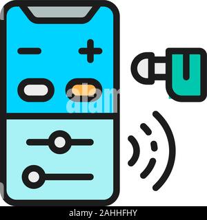 Hearing aid control panel flat color line icon. Isolated on white background Stock Vector