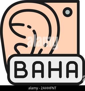 Bone Anchored Hearing Aid, BAHA flat color line icon. Stock Vector
