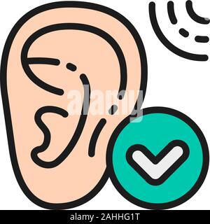 Good hearing, hearing test flat color line icon. Isolated on white background Stock Vector