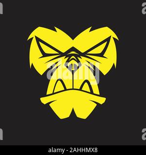 Monkey face angry vector for emblem design with yellow color on the black background. Wild animal silhouette of face monkey for element design. Vector Stock Vector