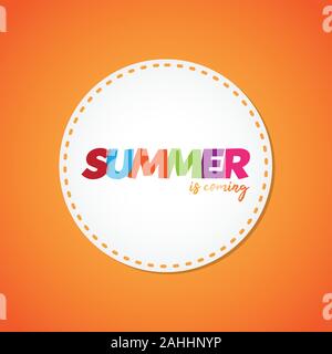 Simple colorful word summer is coming on the orange background. Word summer is coming for element design. Vector illustration EPS.8 EPS.10 Stock Vector