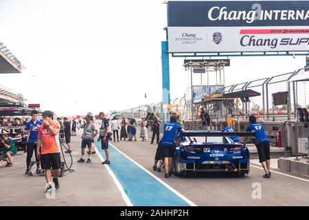 Buriram, Thailand - 28 June 2019 : Thailand SuperGT racing match, atmosphere the day before match start, every team practicing so serious on the pit s Stock Photo