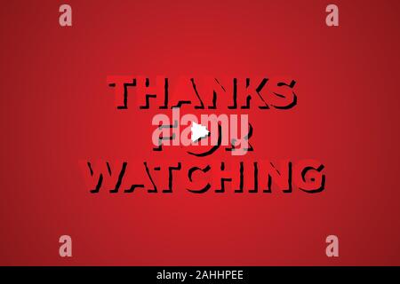 Strong letter THANKS FOR WATCHING with color red in flat style. Editable vector template for element video editing. Vector illustration EPS.8 EPS.10 Stock Vector