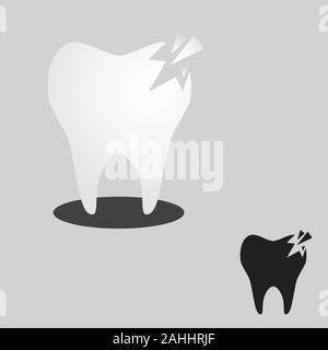 Cracked tooth flat icon for dental care. Cracked tooth for element design. Vector illustration EPS.8 EPS.10 Stock Vector