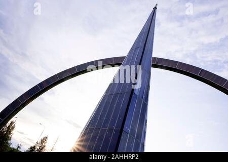 The Stella monument marks the exact location of the Arctic Circle  at the entrance to the city of Salekhard Russia Stock Photo