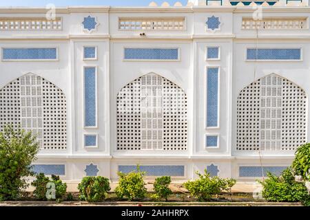 Larkana Bhutto Family Mausoleum Picturesque View of the Facade Windows on a Sunny Blue Sky Day Stock Photo