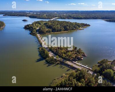 Aerial view of Kustavi small islands in Southwest Finland archipielago. The archipelago ring road or Saariston rengastie is full of things to see, do Stock Photo