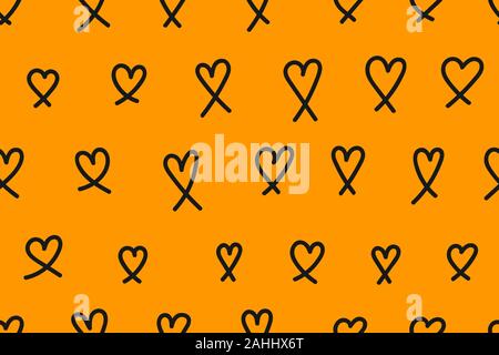 Background with hearts, seamless pattern with hearts, love backdrop, orange and black vector illustration Stock Vector