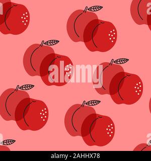 Repeat background with peaches, seamless fruit pattern for textile, red peaches, summer wallpaper, vector illustration Stock Vector