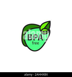 BPA free icon, green symbol, BPA free green vector symbol with leaf Stock Vector