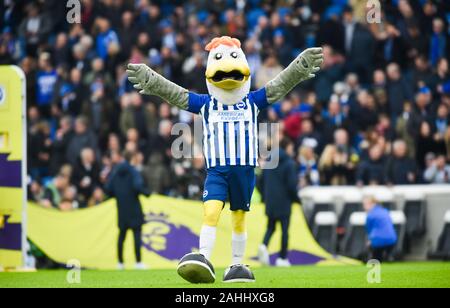 Gully the Brighton mascot during the Premier League match between Brighton and Hove Albion and AFC Bournemouth at The Amex Stadium Brighton, UK - 28th December 2019 - Photo Simon Dack/Telephoto Images. Editorial use only. No merchandising. For Football images FA and Premier League restrictions apply inc. no internet/mobile usage without FAPL license - for details contact Football Dataco Stock Photo