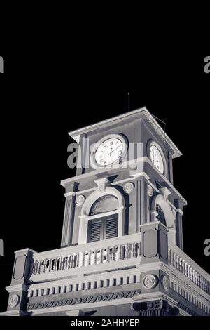 black and white classic clock tower in phuket town Stock Photo