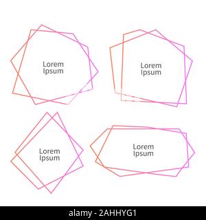 Frame for wedding invitattion, simple geometric pologonal borders, set of abstract frames, crystal, modern banner, pink gradient vector elements Stock Vector