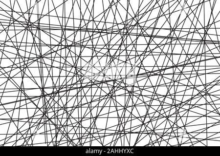 grunge background, abstract messy backdrop, intersecting lines, black and white banner, grunge monochrome pattern, vector illustration Stock Vector