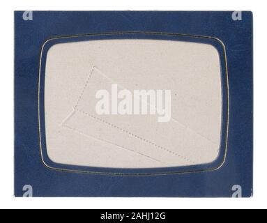 Old style blue textured photo frame Isolated on white Stock Photo
