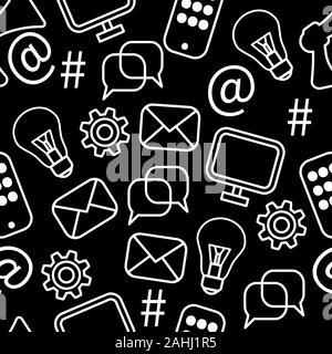 Background for social networks, seamless pattern for internet business, vector black and white media background Stock Vector