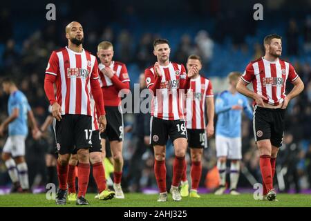 29th December 2019, Etihad Stadium, Manchester, England; Premier League, Manchester City v Sheffield United : Sheffield United players thank the support Credit: Richard Long/News Images Stock Photo