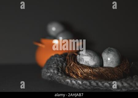 Multi-colored chicken eggs. Easter holiday. Spring. Decor Stock Photo